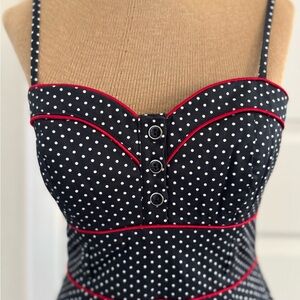 Polka Dot Dress with Red Trim
